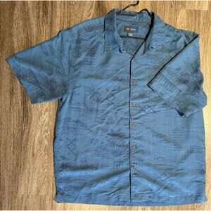 COVA BBQ Men’s XXL Blue Modal Blend Short Sleeve Button Down Shirt Soft Wash OBO